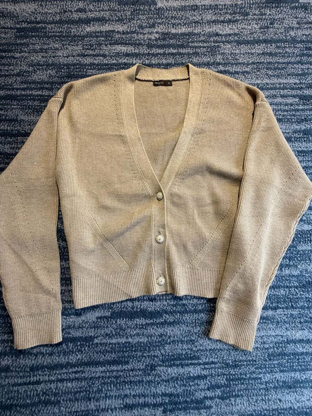 MOTF Cardigan Size S Gold Metallic V-Neck Button Front
